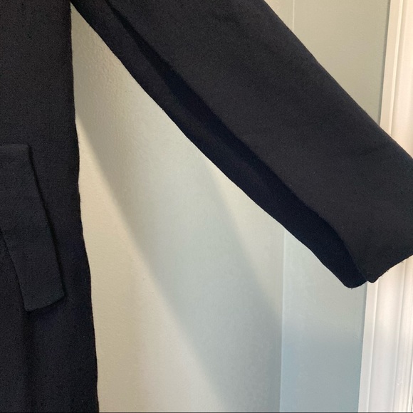 Zara Split-Sleeve Navy Blue Wool Blend Double Breasted Crossover Coat - Picture 10 of 15